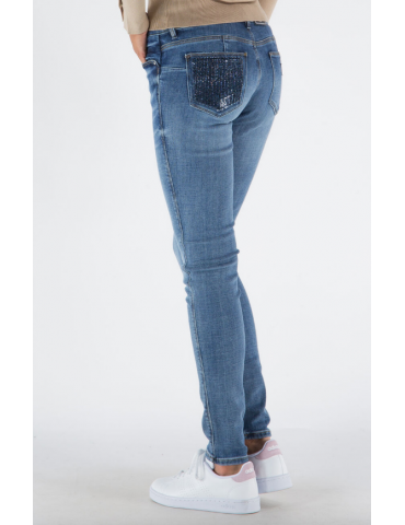 JEANS CON TASCA PAJETTE BLU