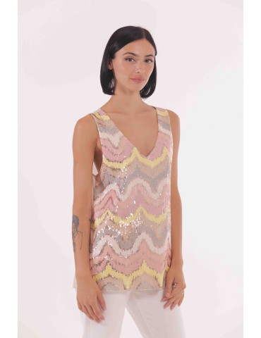 TOP IN PAILLETTES CEDRO/ROSA