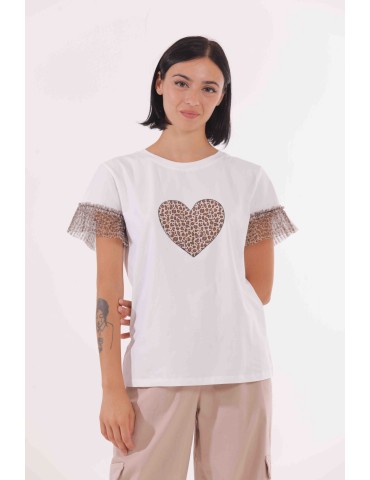 TSHIRT BIANCA CUORE LEOPARD...