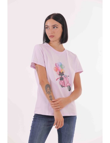 T-SHIRT GATTO SU VESPA CON...