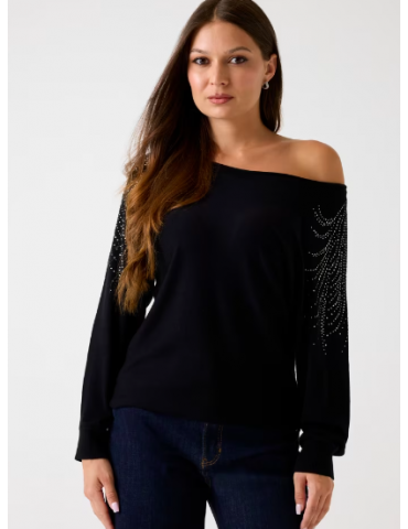 Maglione scollo a barca strass